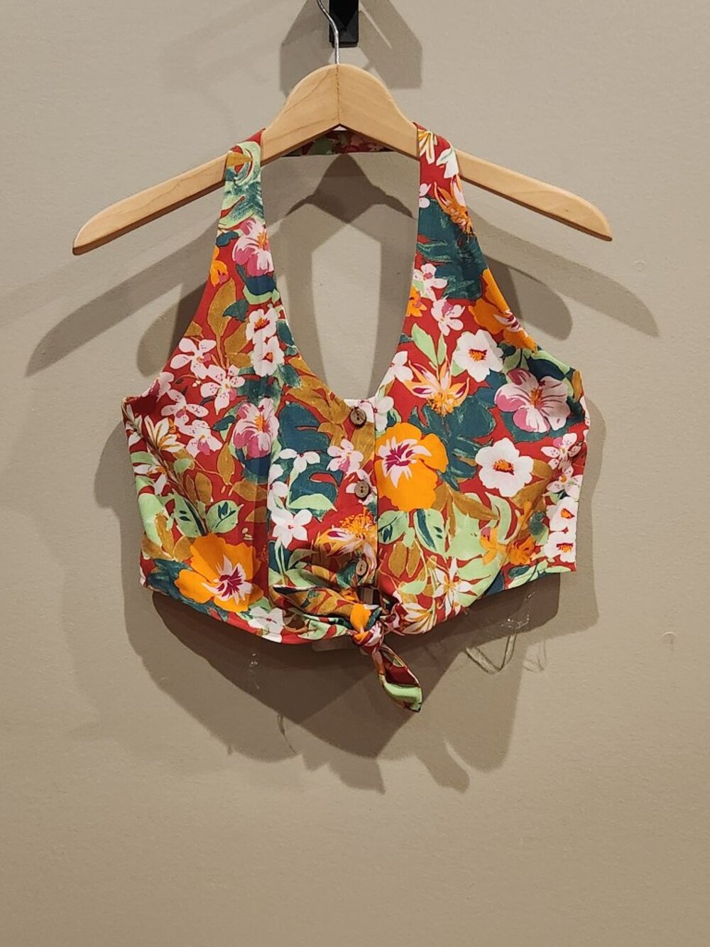 Lily Rose Women's Small Tropical Floral Halter Tie Front Top NWT